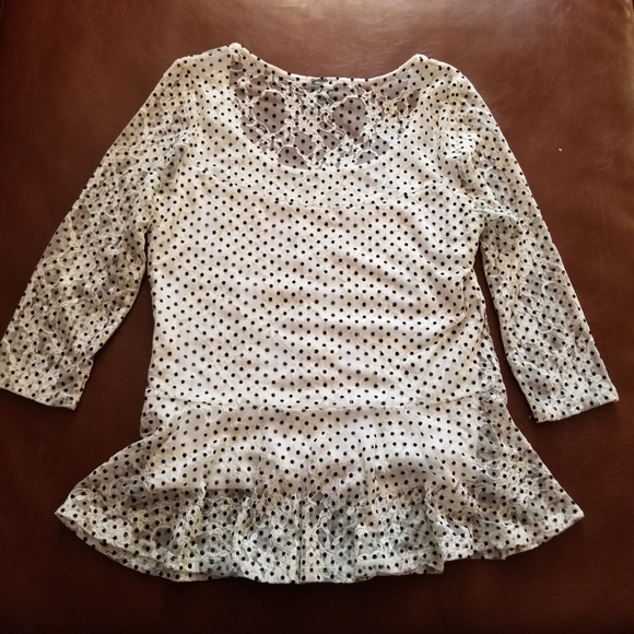 SOLD * Bobeau Lace Peplum Polka Dot Top - Picture 3 of 7